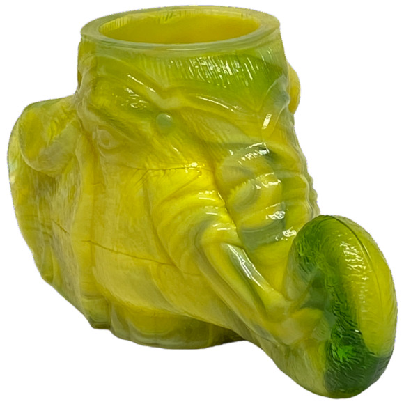 Boyd Glass Elephant Head Toothpick Holder 1999 Harvest Gold Swirl GLOWS B353 - Picture 1 of 15